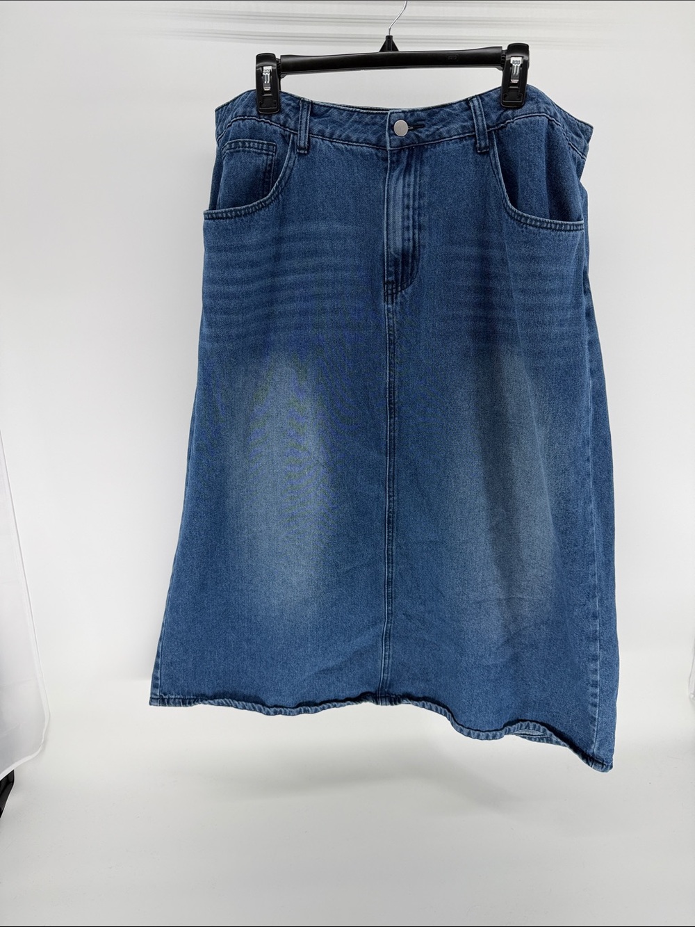 Classic Blue Denim Midi Skirt women plus size 2xl no slits